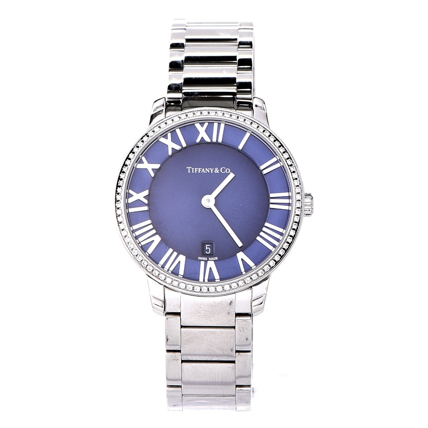 Stainless Steel Diamond Bezel 31mm Atlas 2-Hand Quartz Watch Blue Azure