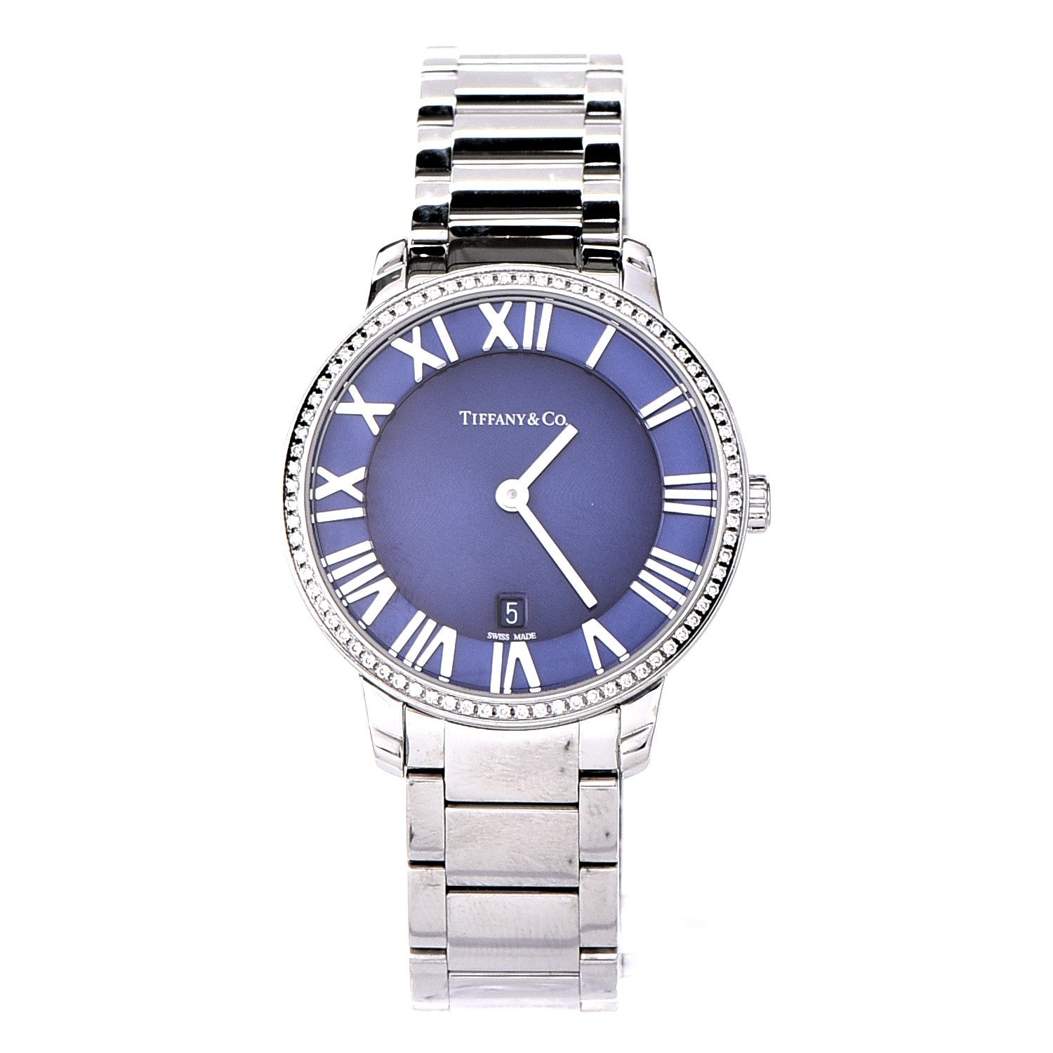 Tiffany Stainless Steel Diamond Bezel 31mm Atlas 2-Hand Quartz Watch Blue Azure 1 of 10