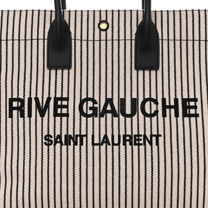 Saint Laurent Embroidered Cotton Linen Rive Gauche Noe Tote Natural Black 8 of 10