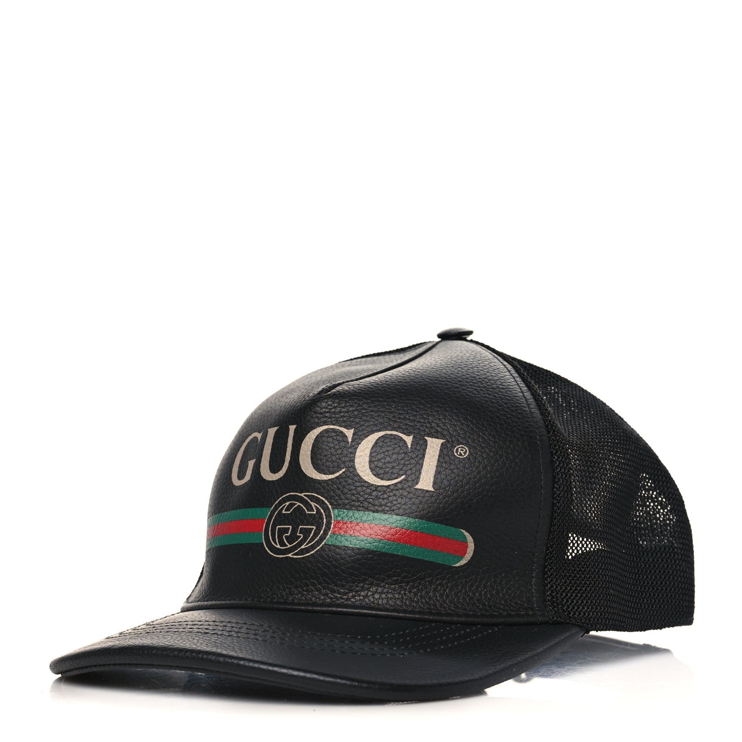 Gucci Grained Calfskin Logo Baseball Hat L Black 1 of 8