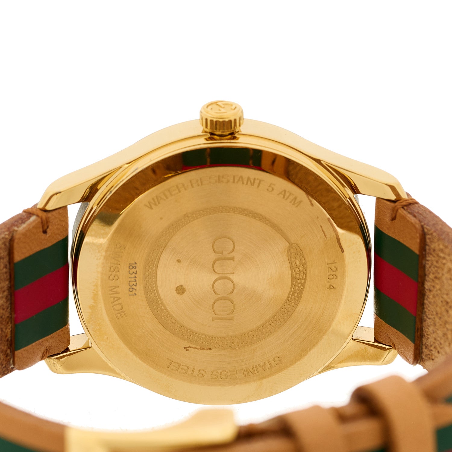 Gucci Stainless Steel Calfskin 38mm G-Timeless Stripe Web Quartz Watch Brown 4 of 5