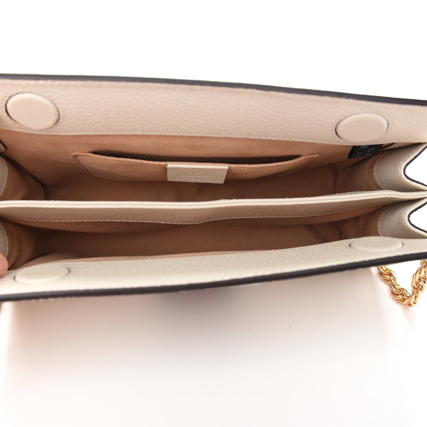 Textured Calfskin Web Small Ophidia Chain Shoulder Bag Mystic White