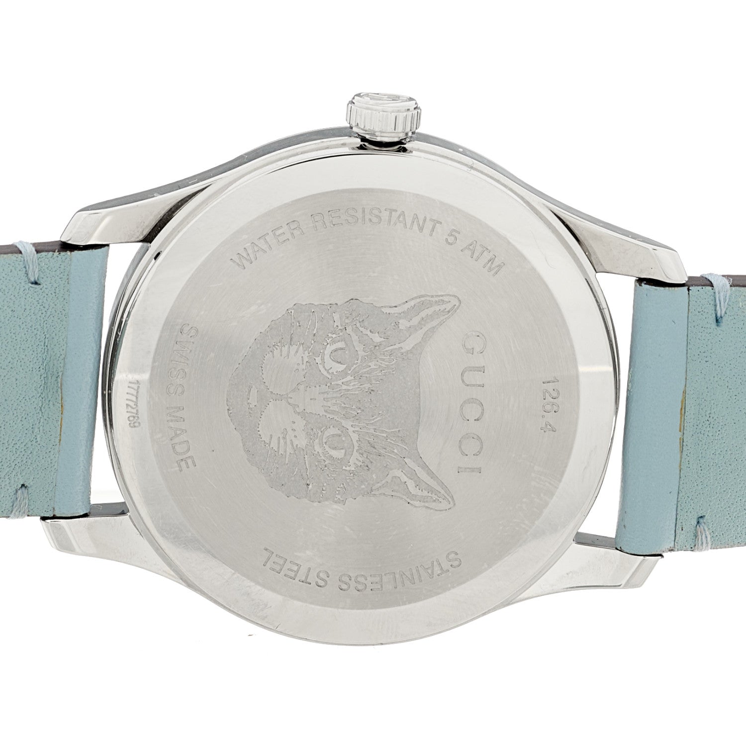 Gucci Stainless Steel Calfskin Blue Mother of Pearl 38mm G-Timeless Cat Quartz Watch 4 of 4