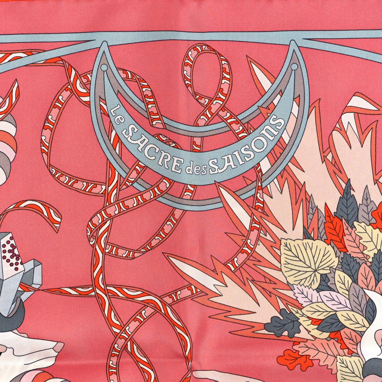 Silk Le Sacre Des Saisons Scarf 90 Vieux Rose Gris Bleute Orange