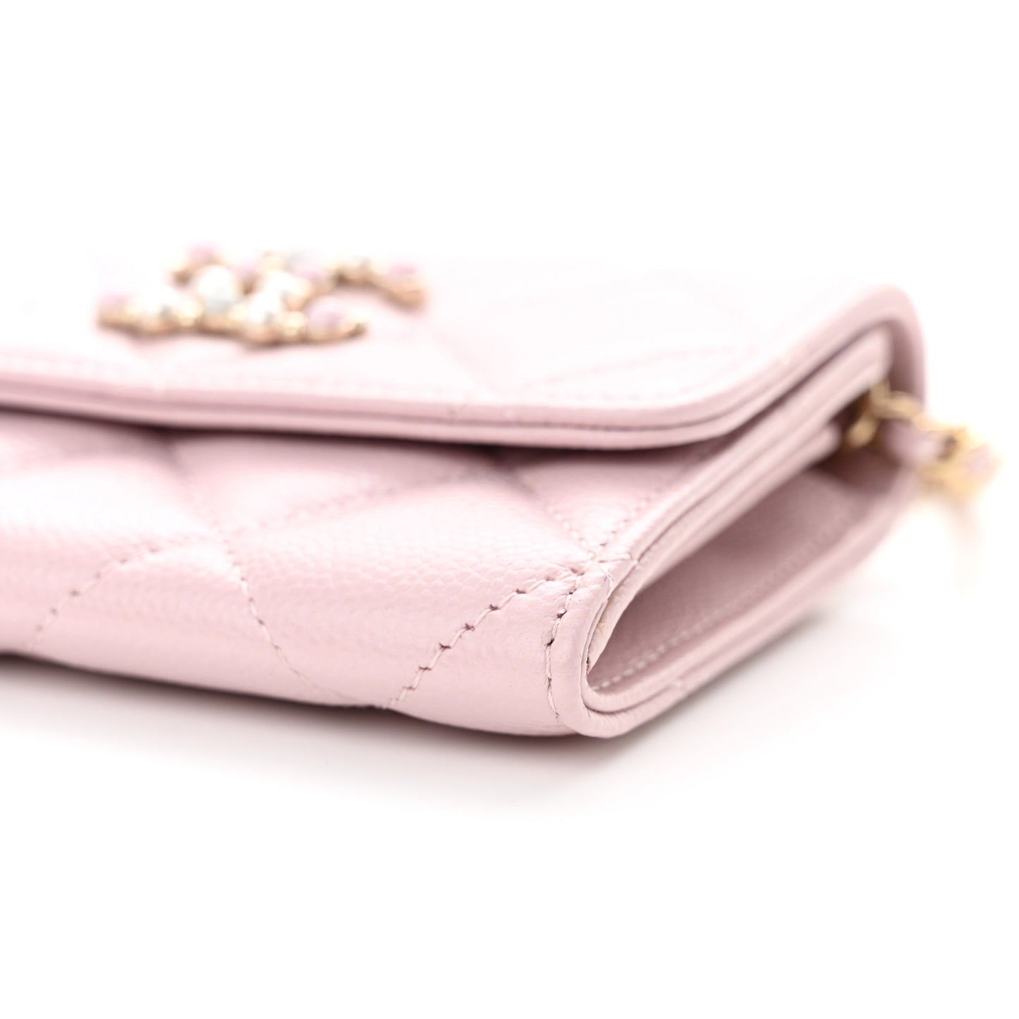 Caviar Quilted Coco Candy Card Holder On Chain Light Pink