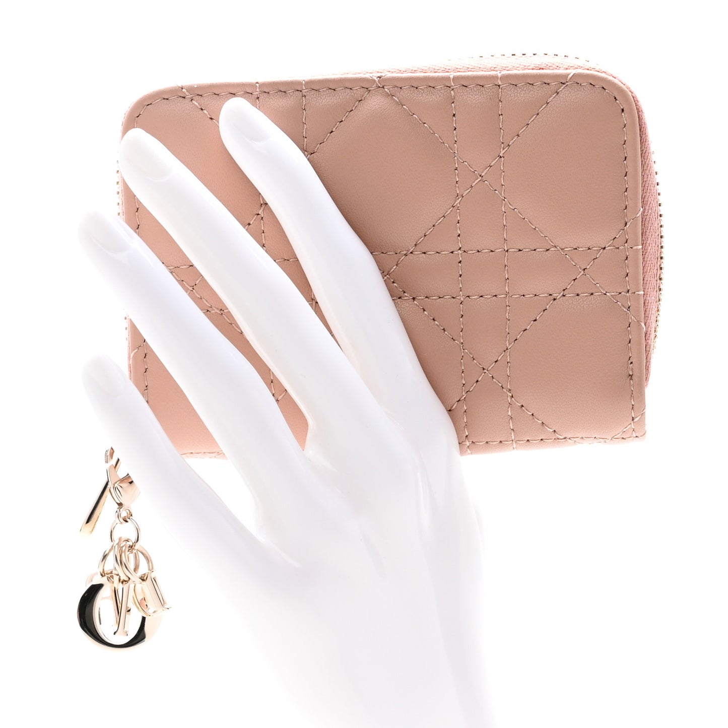 Lambskin Cannage Small Lady Dior Voyageur Coin Purse Rose Des Vents