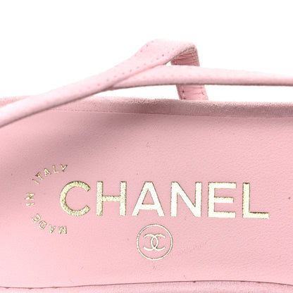 Chanel Suede Crystal Grosgrain Cap Toe CC Slingback Flats 39 Pink Gold Black 9 of 10