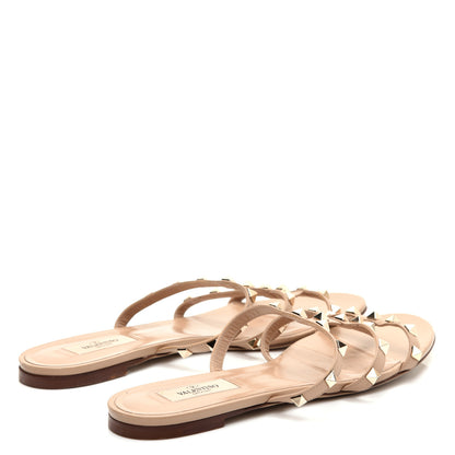 Valentino Garavani Calfskin Rockstud Caged Flat Slide Sandals 41.5 Poudre 4 of 7