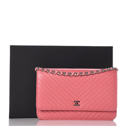 Chanel Caviar Chevron Quilted Wallet On Chain WOC Pink 9 of 9