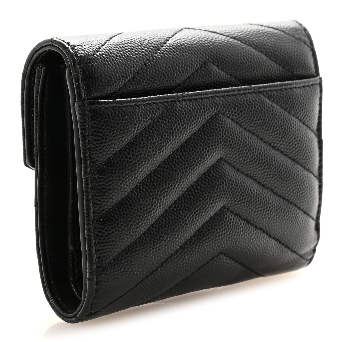Grain De Poudre Matelasse Chevron Monogram Compact Tri Fold Wallet Black