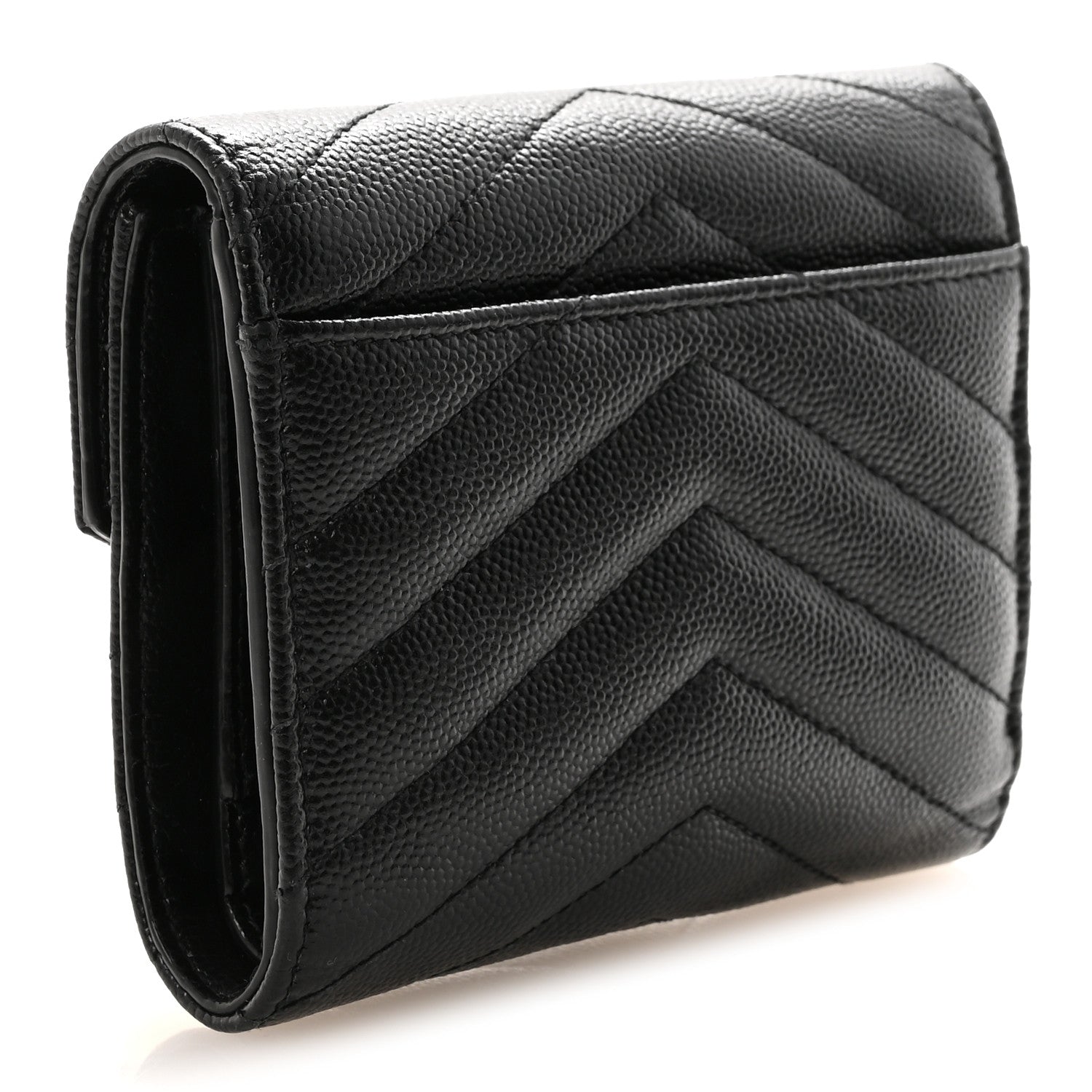 Saint Laurent Grain De Poudre Matelasse Chevron Monogram Compact Tri Fold Wallet Black 3 of 6