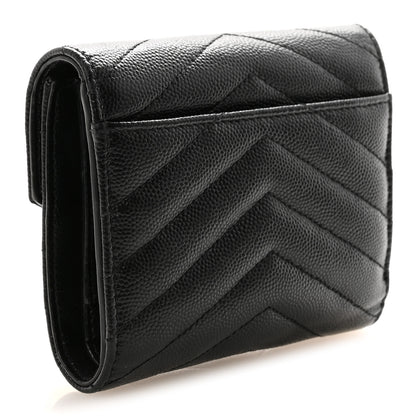 Saint Laurent Grain De Poudre Matelasse Chevron Monogram Compact Tri Fold Wallet Black 3 of 6