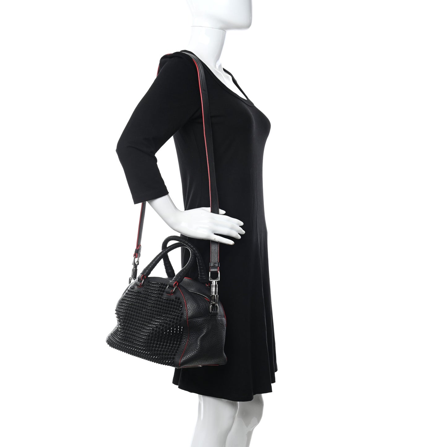 Grained Calfskin Studded Panettone Bowling Bag Black