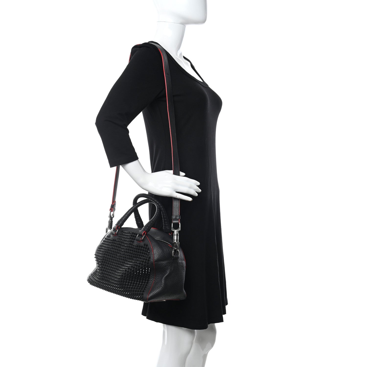 Christian Louboutin Grained Calfskin Studded Panettone Bowling Bag Black 2 of 7