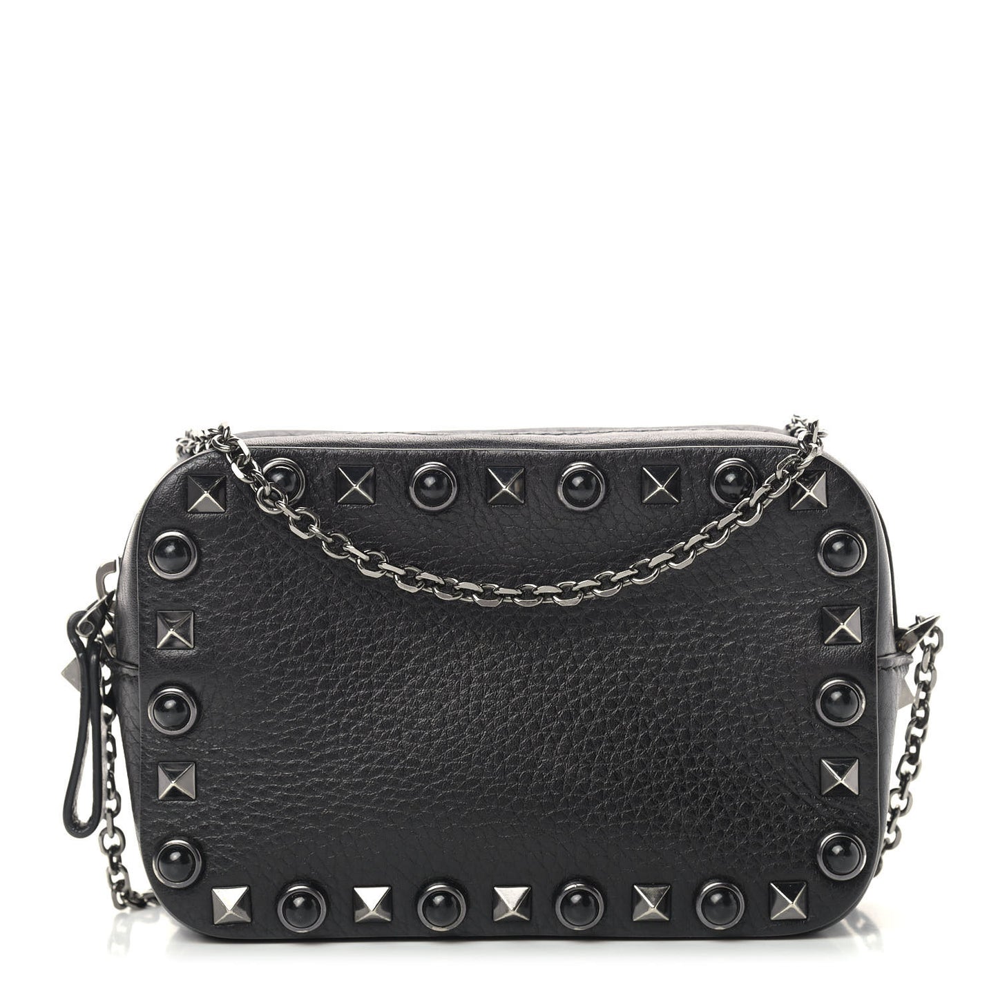 Calfskin Small Rockstud Rolling Chain Camera Crossbody Bag Black