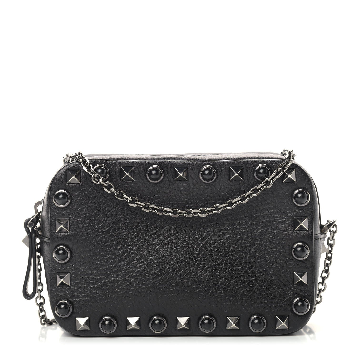 Valentino Garavani Calfskin Small Rockstud Rolling Chain Camera Crossbody Bag Black 1 of 11
