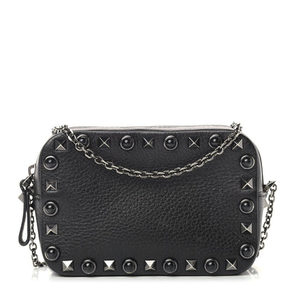 Valentino Garavani Calfskin Small Rockstud Rolling Chain Camera Crossbody Bag Black 1 of 11