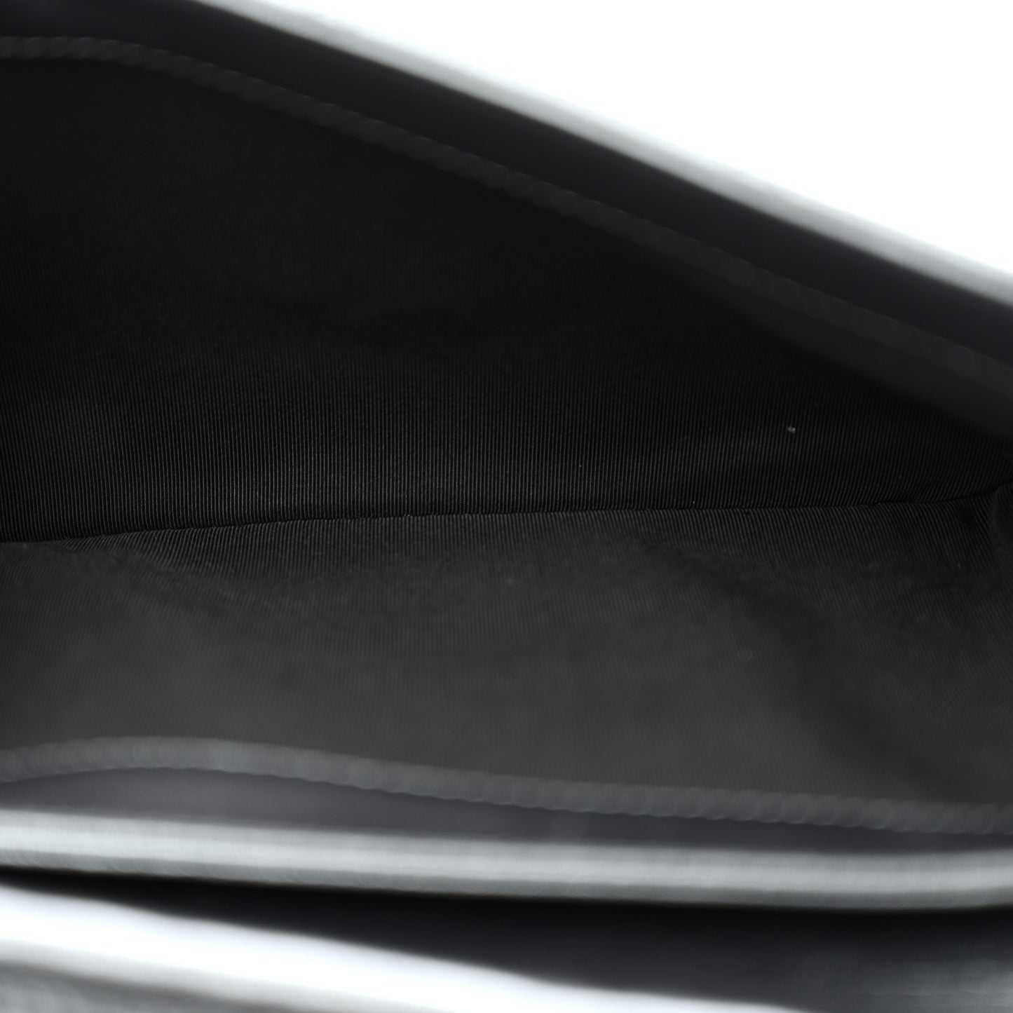 Metallic Lambskin Quilted Retro Label Clutch Charcoal Grey