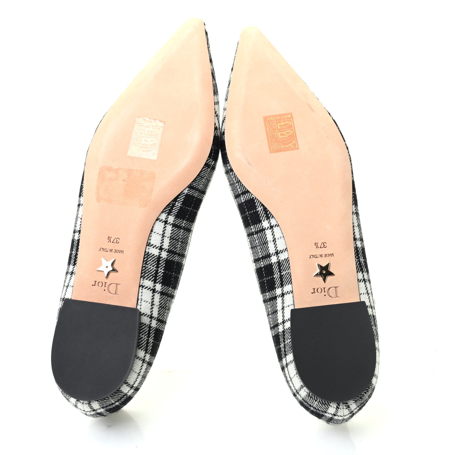 Christian Dior Canvas Tartan J'Adior Embroidered Ballet Flats 37.5 Black White 5 of 8
