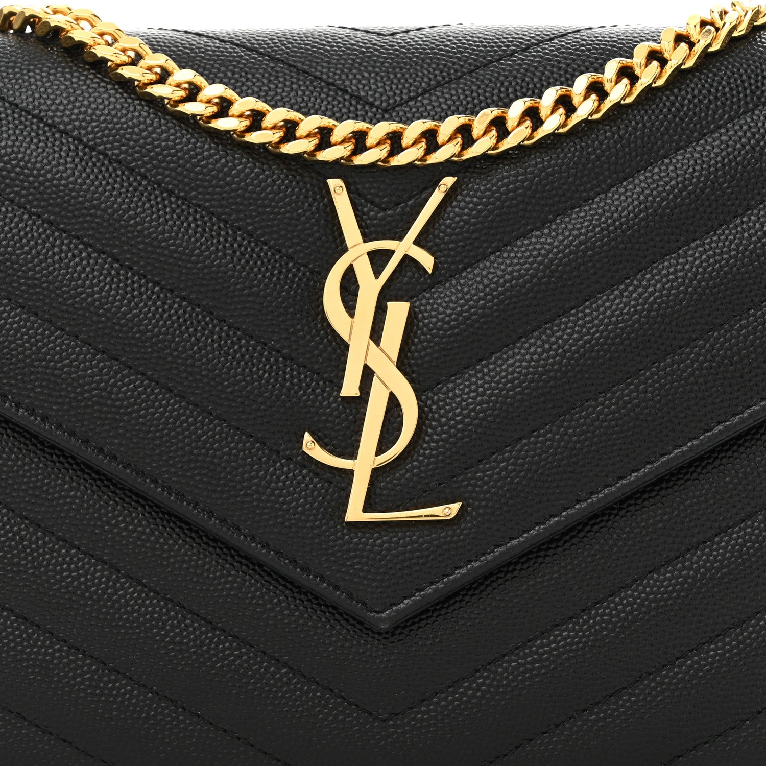 Saint Laurent Grain De Poudre Matelasse Chevron Monogram Chain Wallet Black 8 of 10
