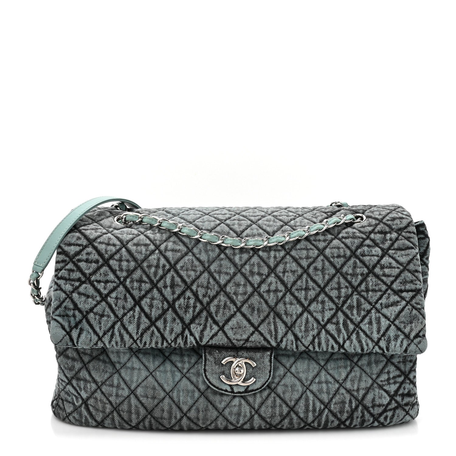 Chanel Denim Quilted Denimpression XXL Flap Blue Black 1 of 13