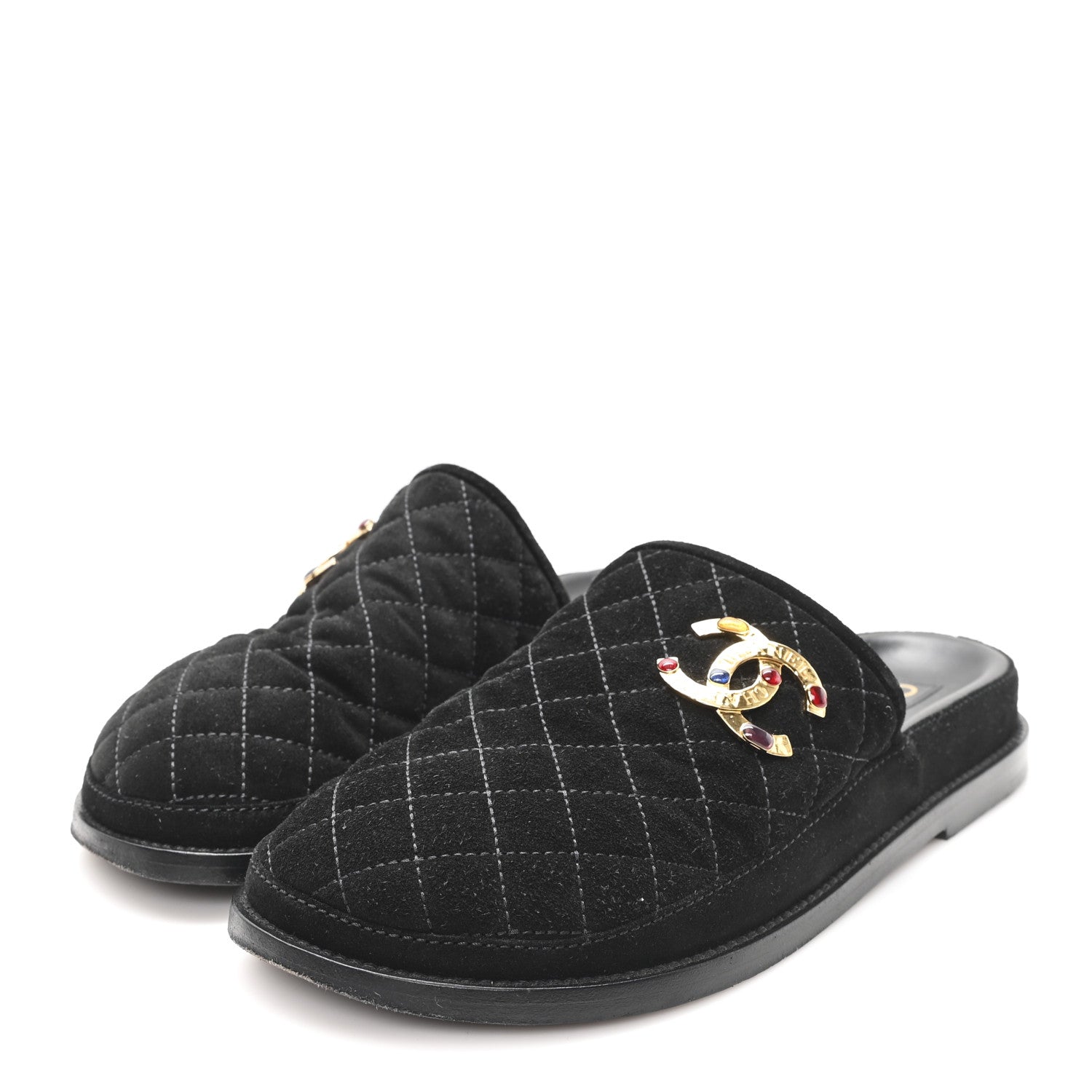 Chanel Suede Stitched Resin CC Mules 39 Black 4 of 9