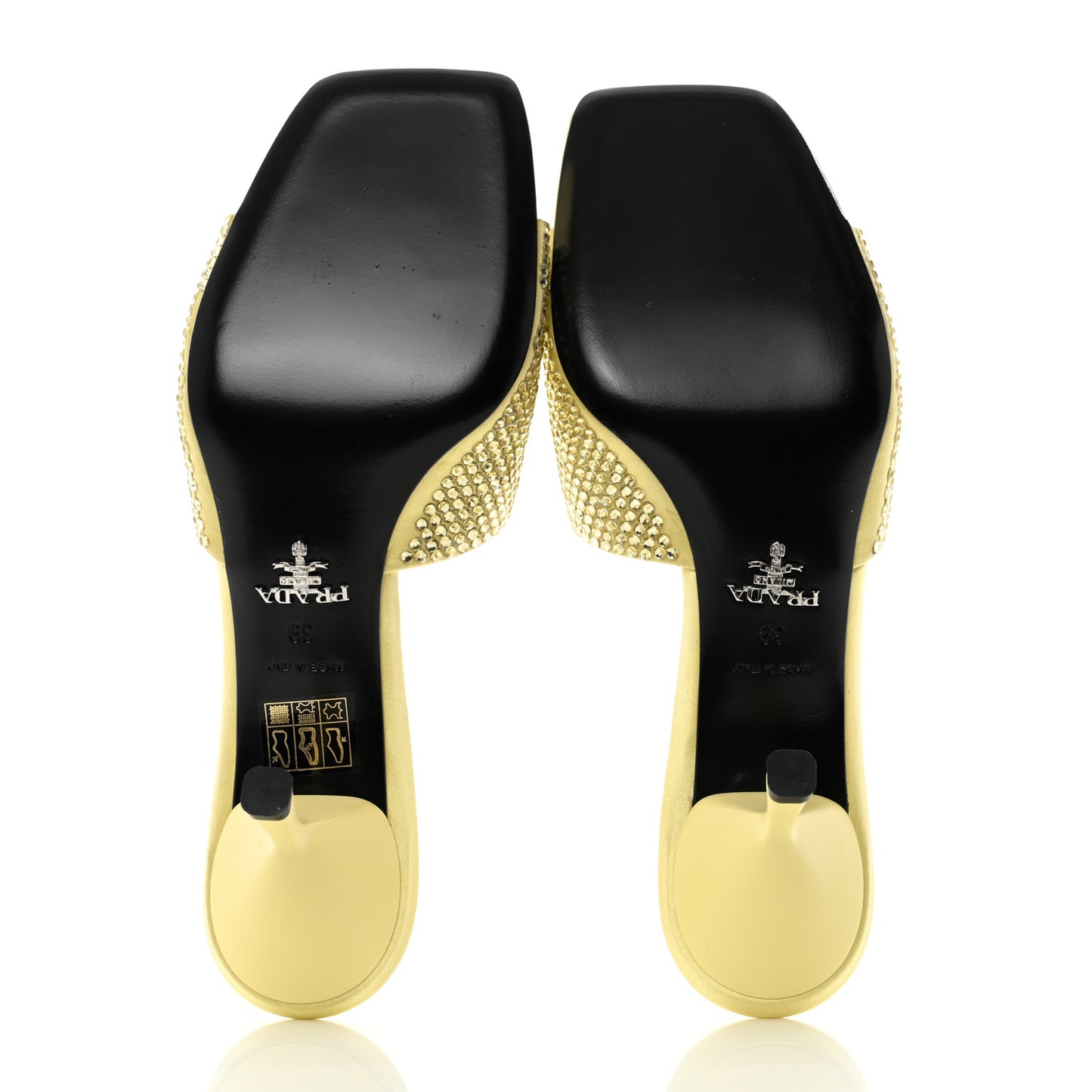 Satin Crystal Logo 85mm Slide Sandals 39 Ananas