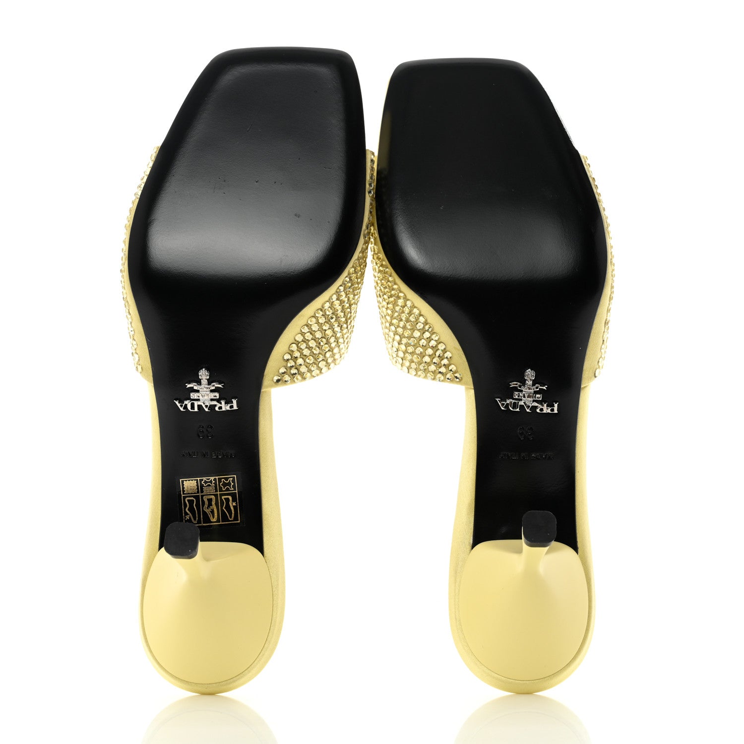 Prada Satin Crystal Logo 85mm Slide Sandals 39 Ananas 2 of 8