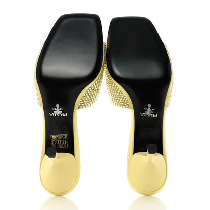 Prada Satin Crystal Logo 85mm Slide Sandals 39 Ananas 2 of 8