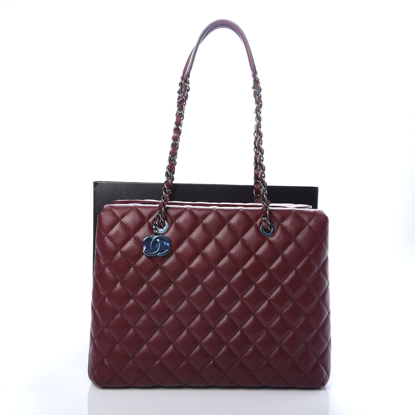 Caviar Quilted City Shopping Tote Dark Red