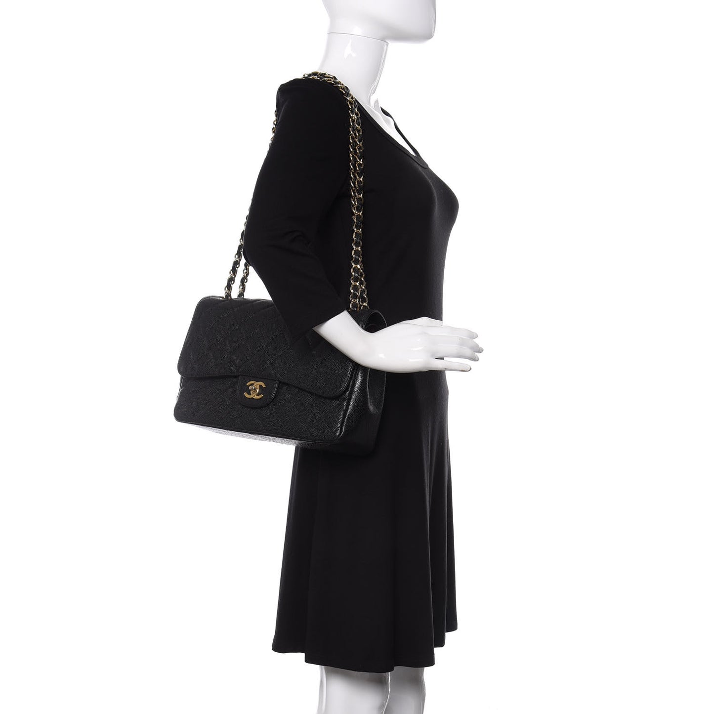 Caviar Quilted Jumbo Double Flap Black
