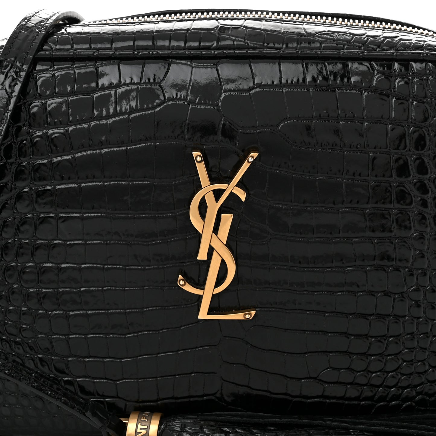 Patent Calfskin Crocodile Embossed Monogram Lou Camera Bag Black