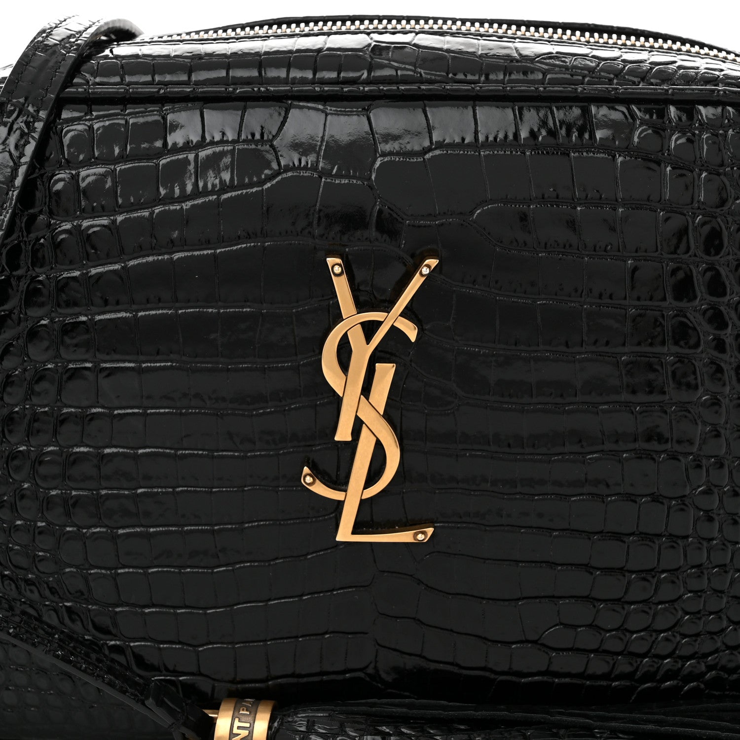 Saint Laurent Patent Calfskin Crocodile Embossed Monogram Lou Camera Bag Black 8 of 11