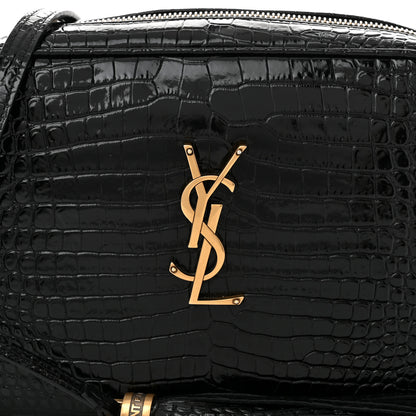 Saint Laurent Patent Calfskin Crocodile Embossed Monogram Lou Camera Bag Black 8 of 11