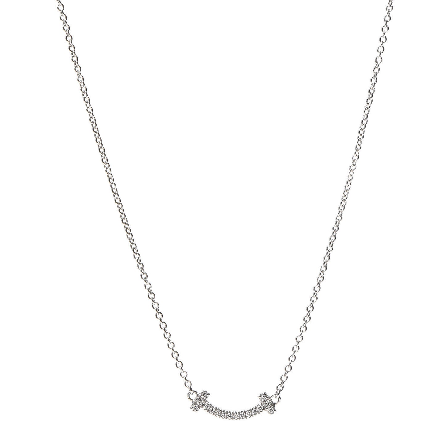18K White Gold Diamond Mini T Smile Pendant Necklace