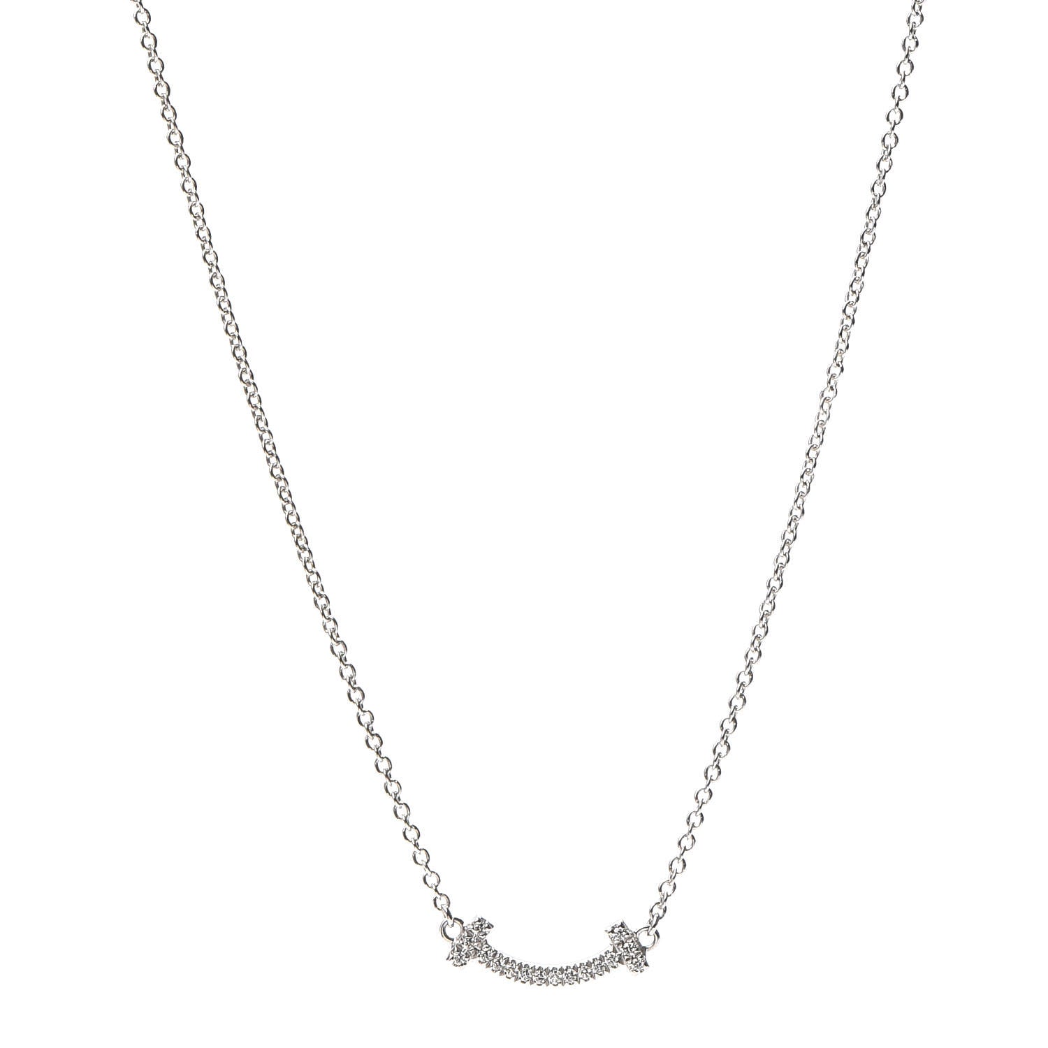 Tiffany 18K White Gold Diamond Mini T Smile Pendant Necklace 1 of 6