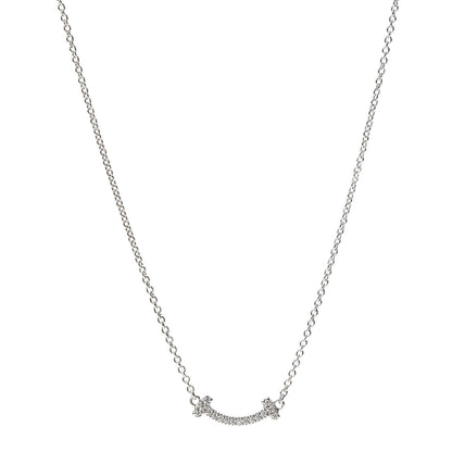 Tiffany 18K White Gold Diamond Mini T Smile Pendant Necklace 1 of 6