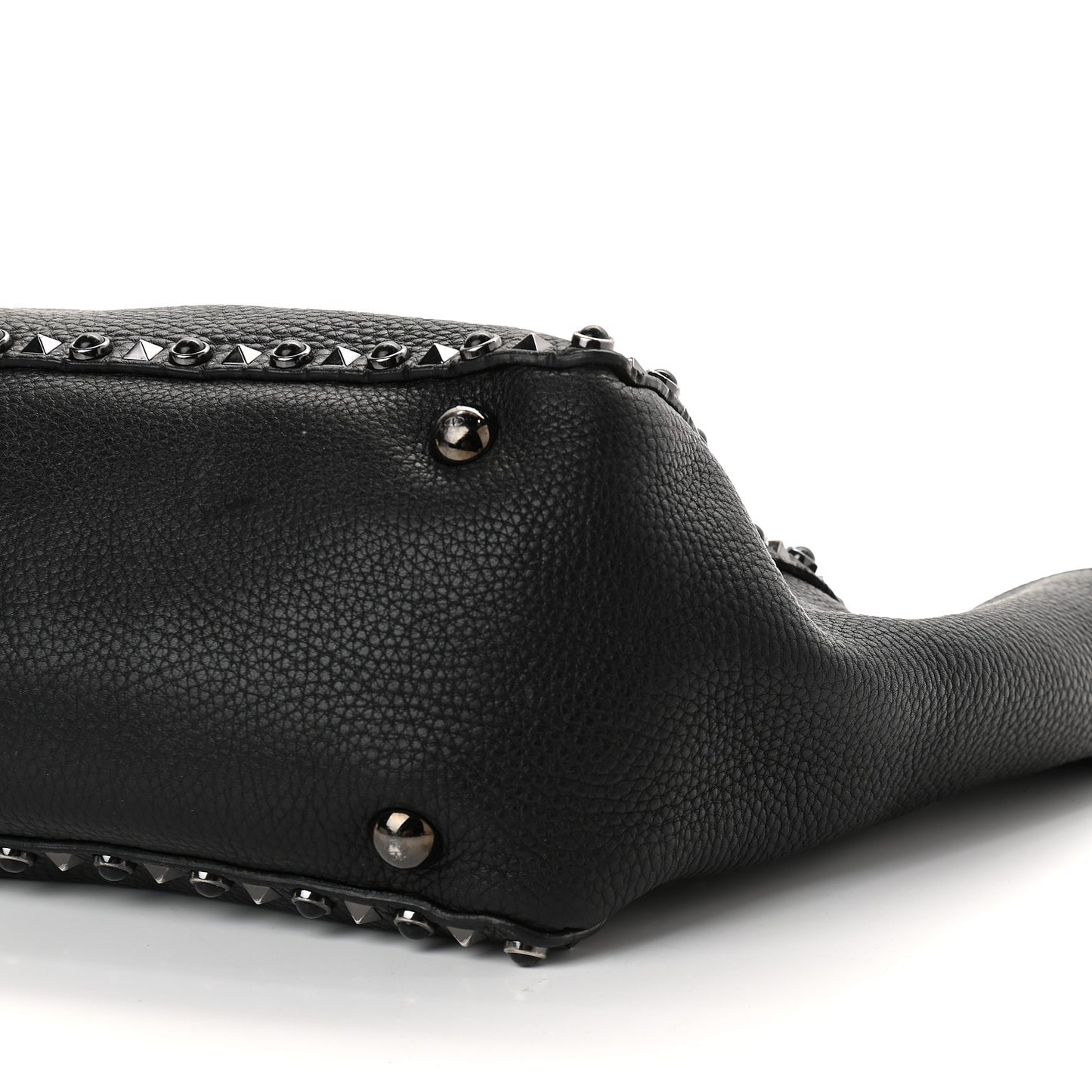 Grained Calfskin Onyx Medium Rockstud Rolling Tote Black