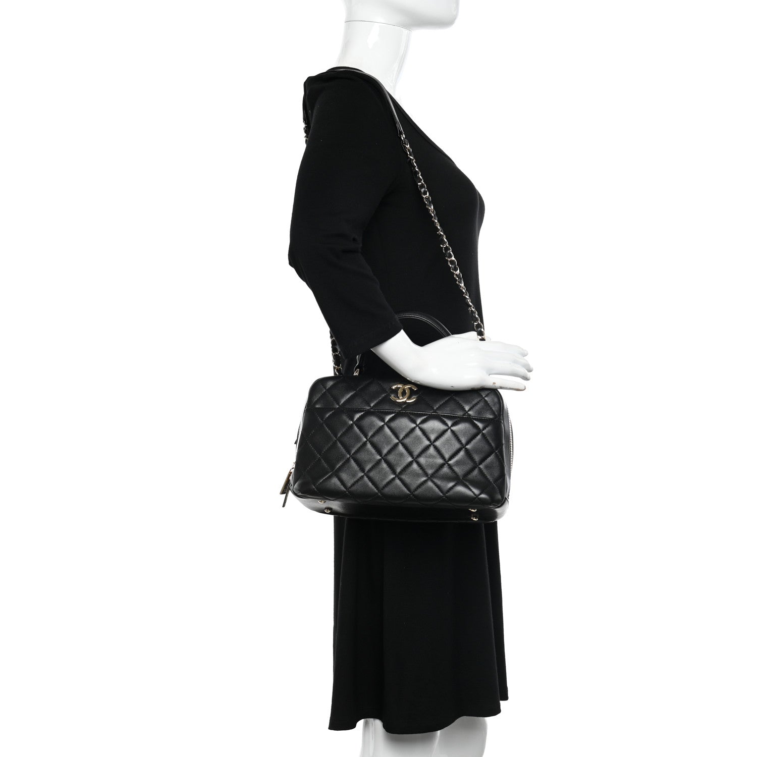 Chanel Lambskin Quilted Medium Trendy CC Bowling Bag Black 2 of 12