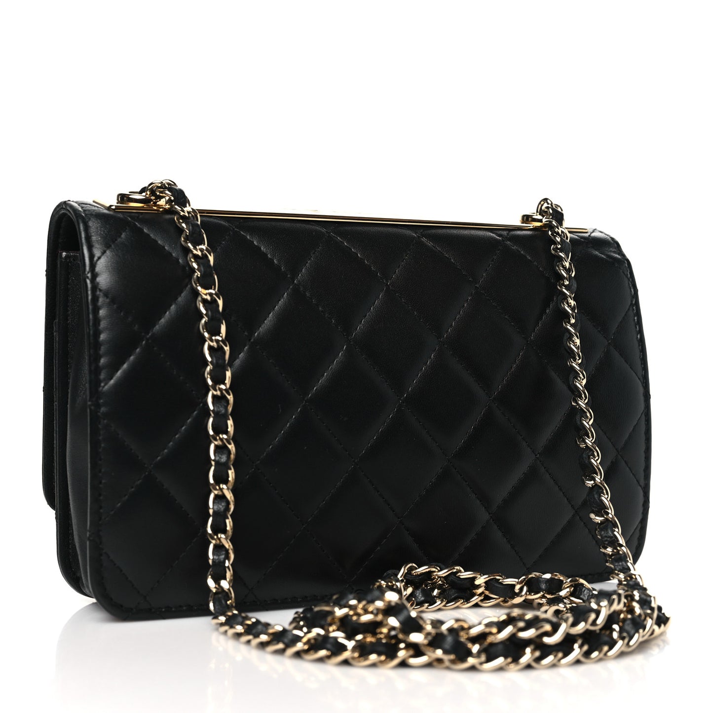 Lambskin Quilted Trendy CC Wallet On Chain WOC Black