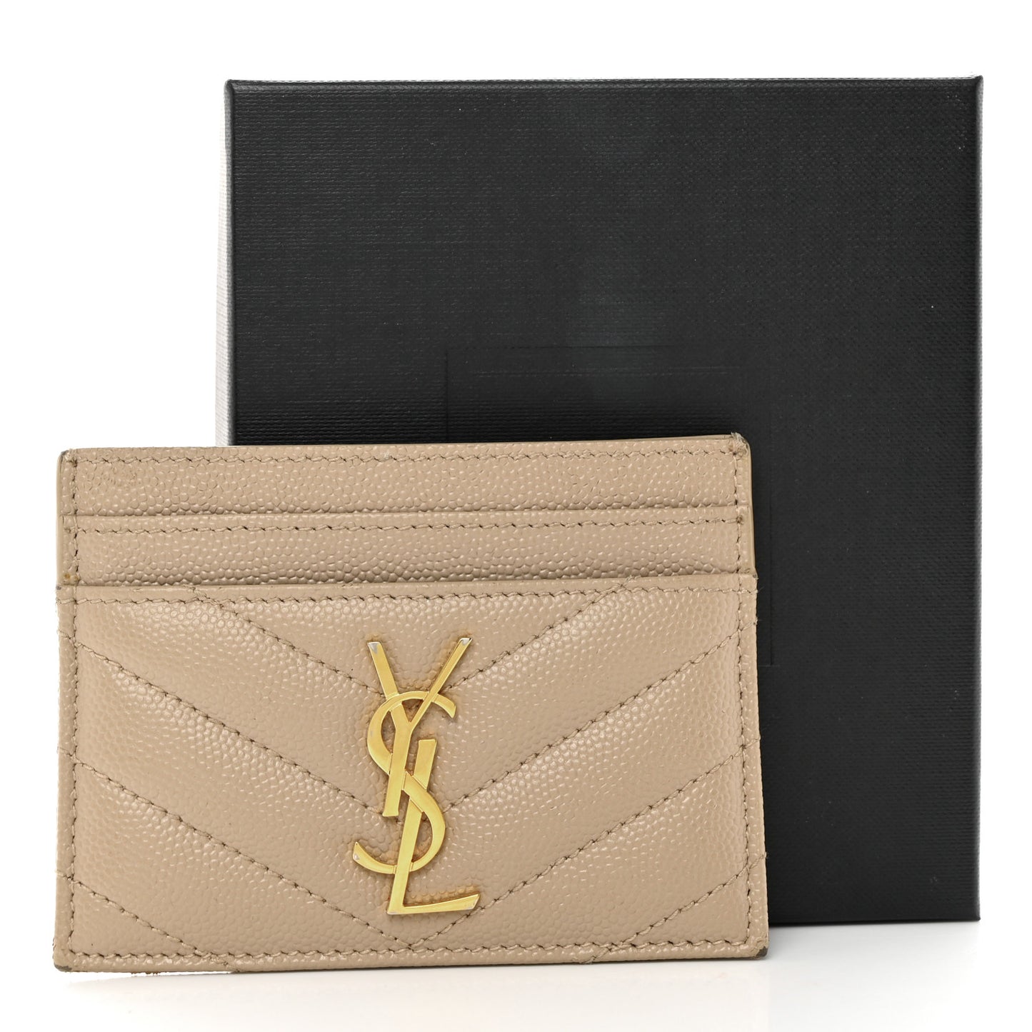 Grain De Poudre Matelasse Chevron Monogram Credit Card Case Dark Beige