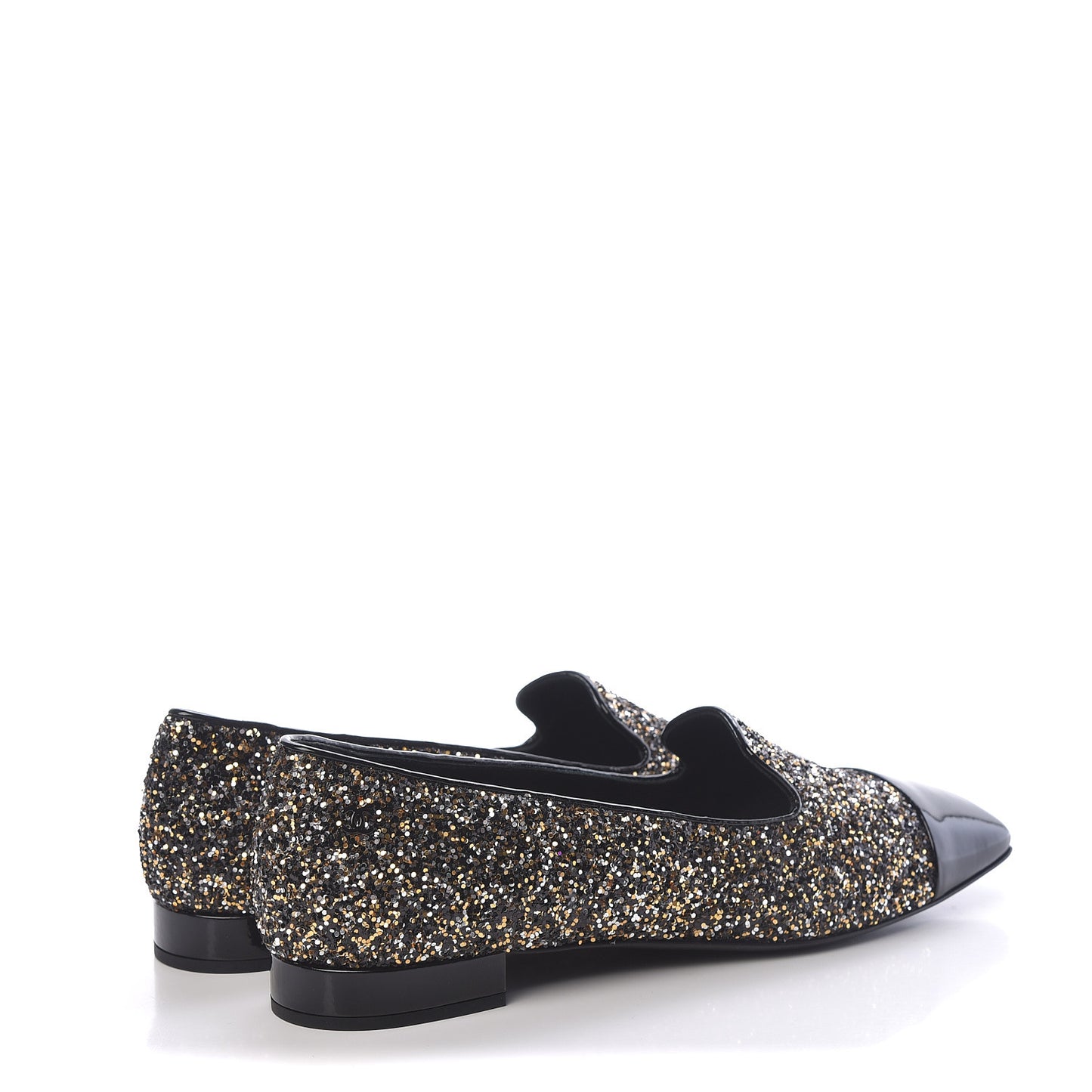 Glitter Fabric Patent Calfskin Mocassin Loafers 42 Black Bronze
