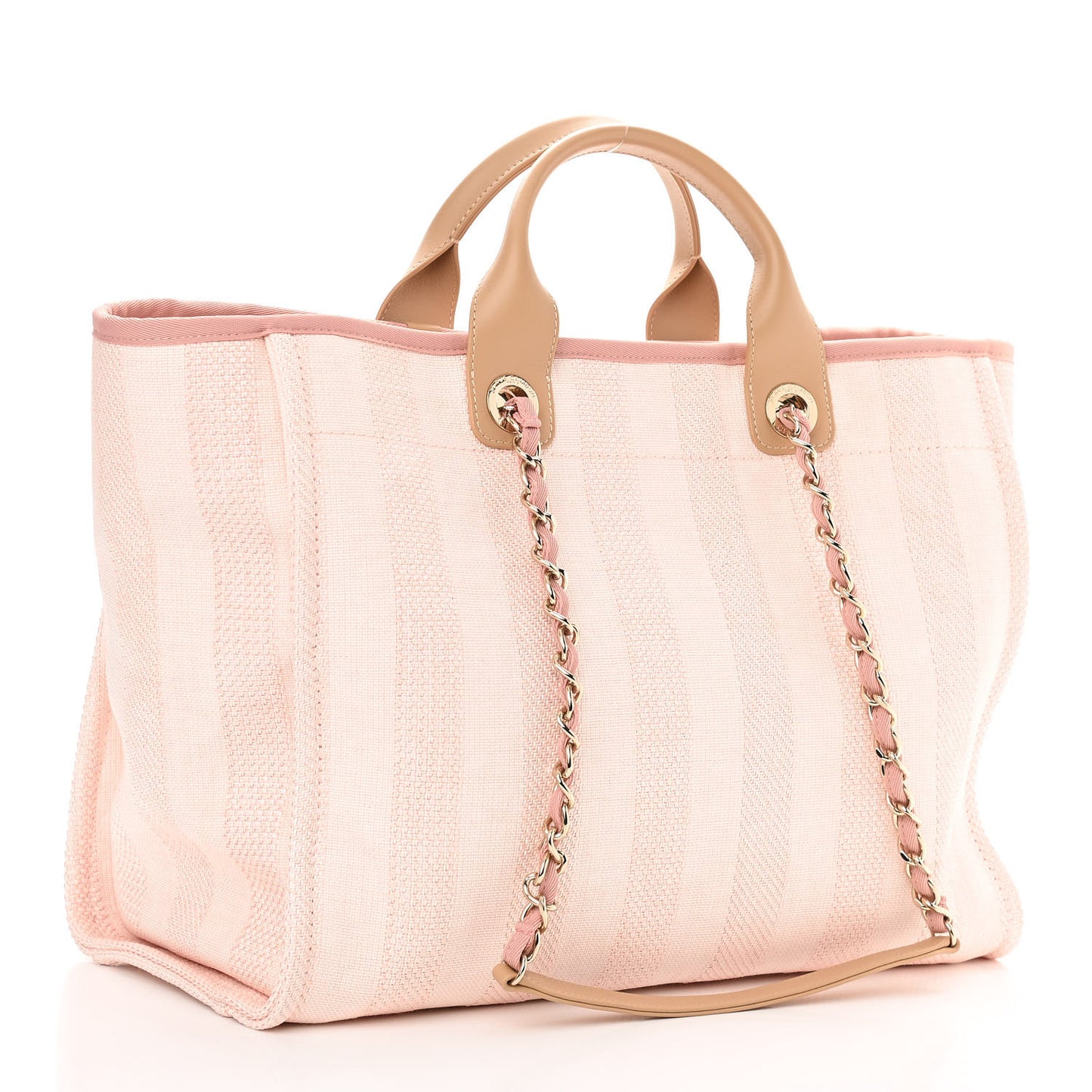 Mixed Fibers Calfskin Striped Medium Deauville Tote Light Pink