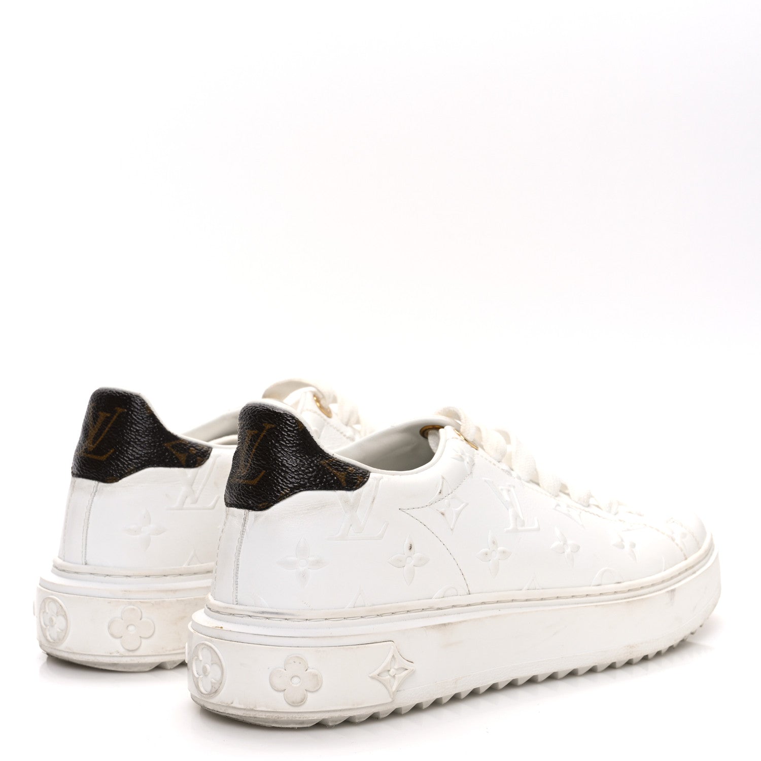 Louis Vuitton Lambskin Embossed Monogram Time Out Sneakers 39 White 5 of 13