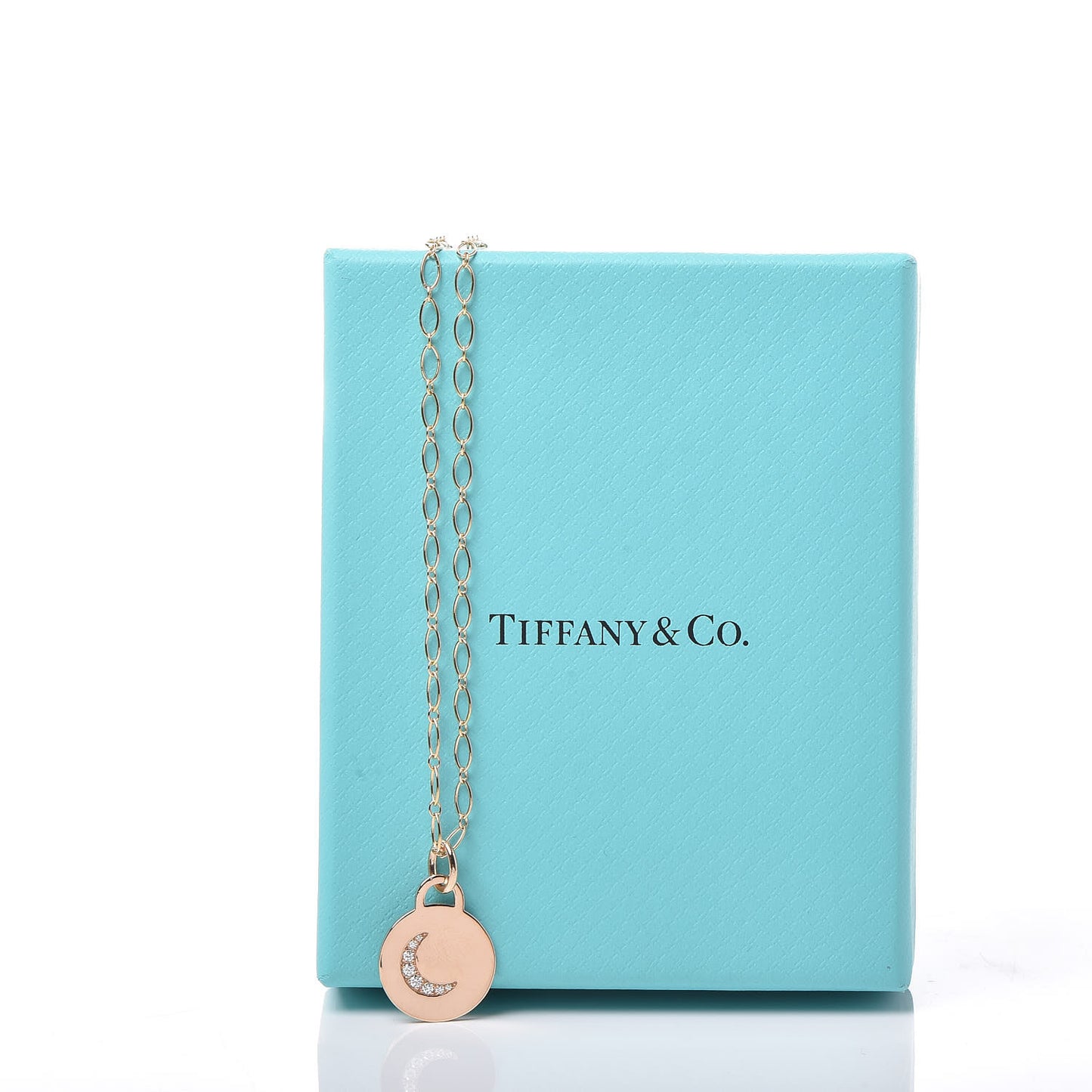 18K Rose Gold Diamond Moon Tag Charm Pendant Necklace