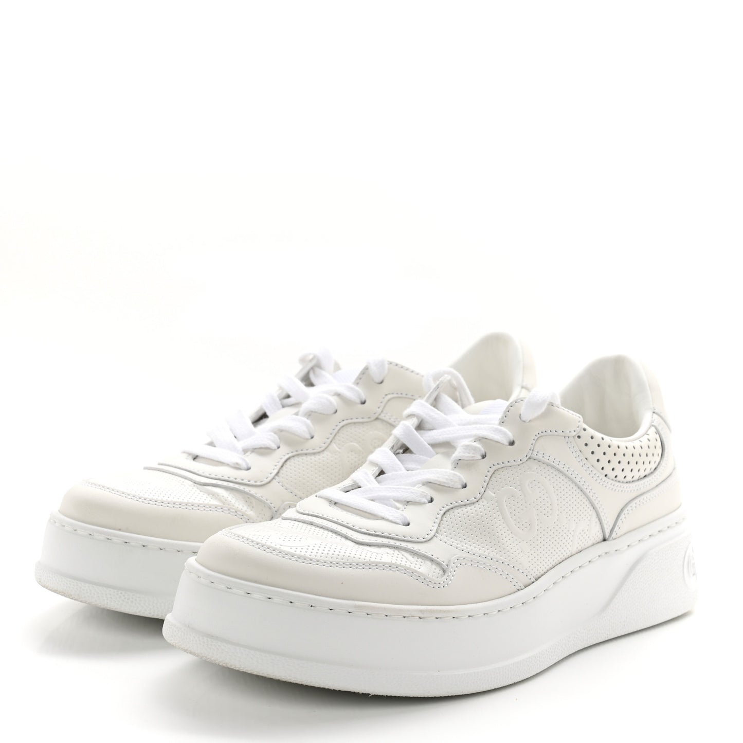 Calfskin GG Tennis Embossed Perforated Womens Platform 55mm Sneakers 38.5 Great White