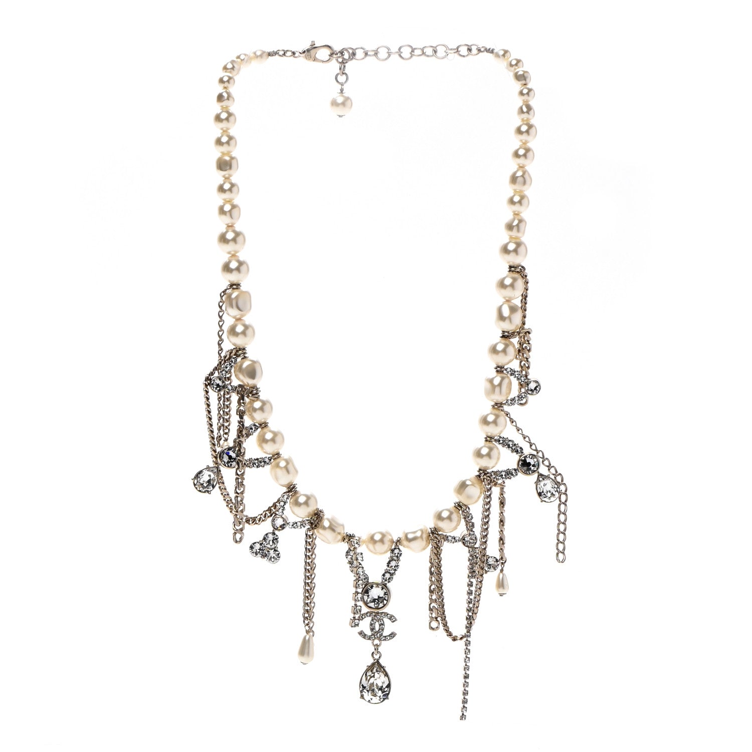 Chanel Pearl Crystal CC Dangle Short Necklace Gold 3 of 6