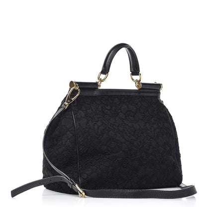 Dolce & Gabbana Calfskin Lace Large Miss Sicily Satchel Black 3 of 13