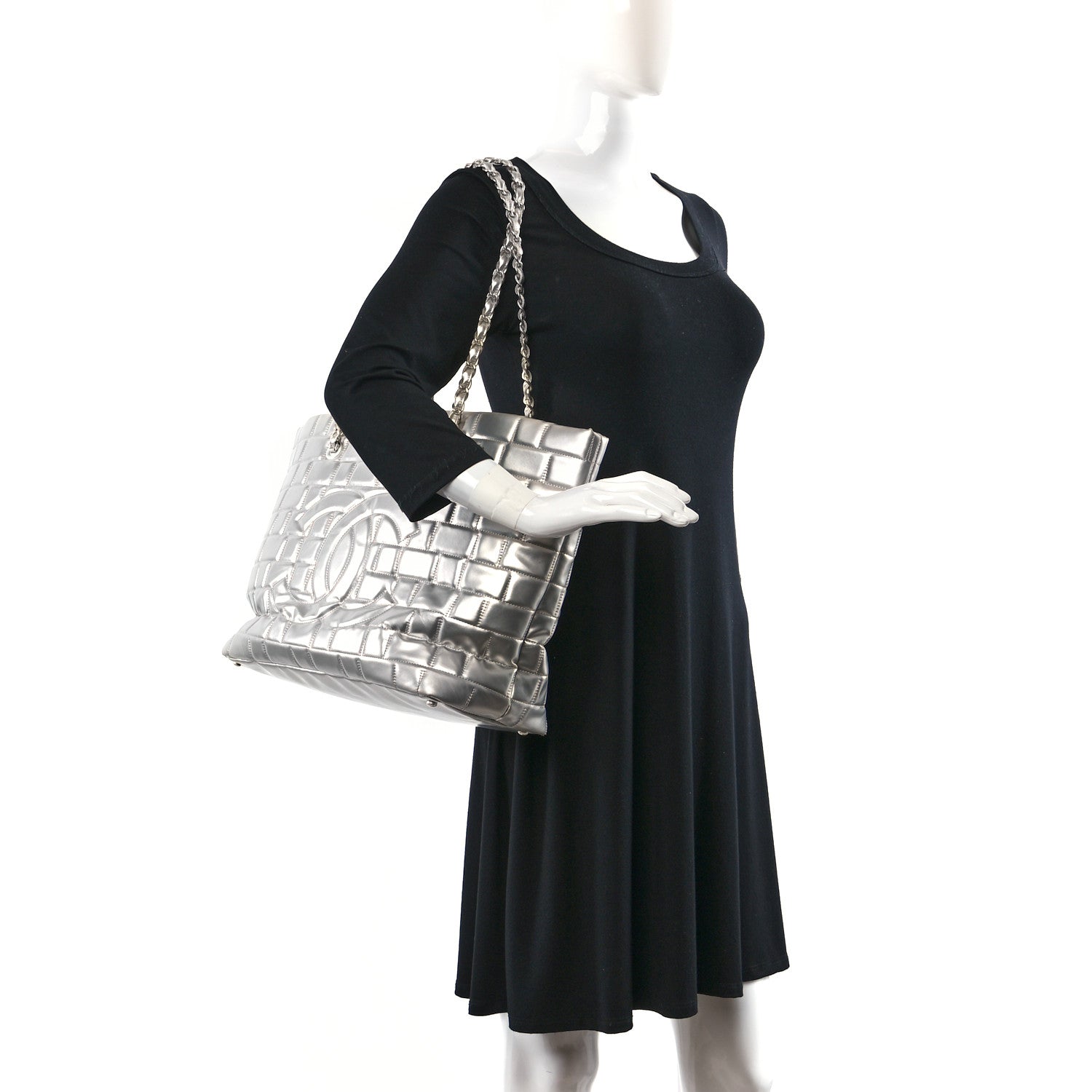 Chanel Vinyl Quilted Frozen Shopping Tote Silver 2 of 13