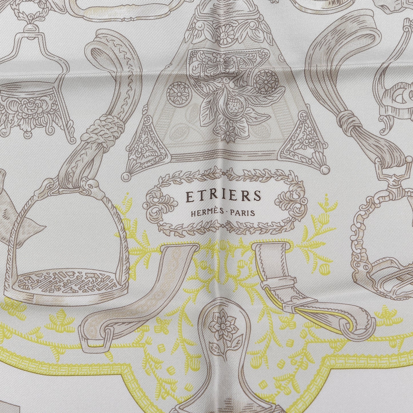 Silk Etriers Pocket Square Ivory Gris Perle Blanc